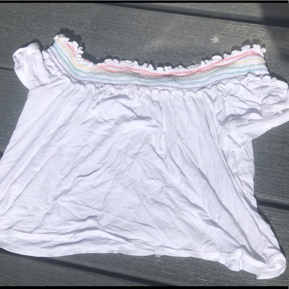 White & Rainbow Off The Shoulder